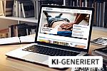 Ein Laptop auf einem Schreibtisch in einem Büro zeigt die Startseite des BGN-Webmagazins Akzente